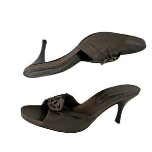 Donald J Pliner Kitten Heel 9 Olive Green Jeweled Metal Accent Slip On